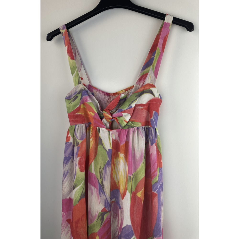 Pepaloves Playsuit Wide Leg Floral Watercolor Jumpsuit Bow Tie Front Pocket Sz M - Picture 6 of 13